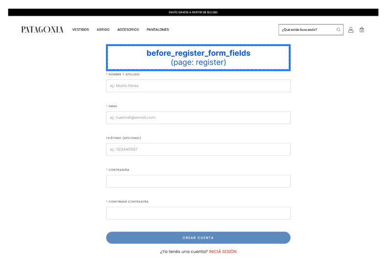 Before Register Form Fields Slot