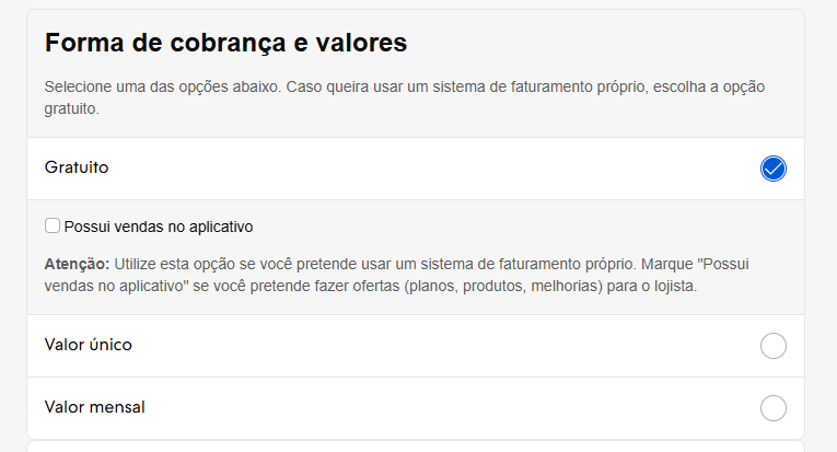 Interface de Seleção da Forma de Cobrança